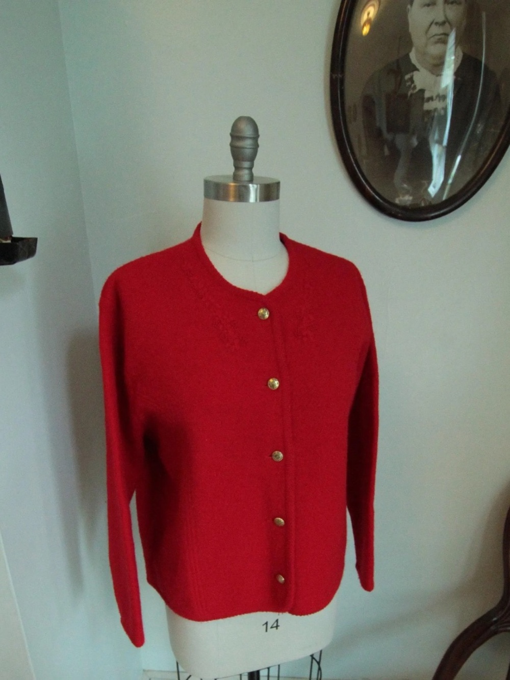 1980’s Red Wool Brass Button Pendleton Plus Cardigan Sweater